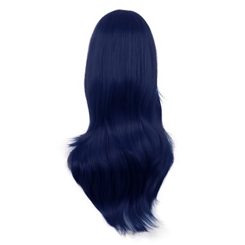 MapofBeauty 28 Inch Long Curly Hair Costume Cosplay Wig, Midnight Blue | 70 cm Wig, Women, Side Bangs, Fashion - color: Midnight Blue