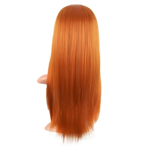 MapofBeauty 24 Inch Long Straight Flat Bangs Party Cosplay Wig,Light Orange | 60 cm Synthetic Hair Wig, Heat Resistant, Women - color: Light Orange