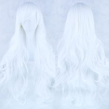 IMISSU 80cm Long Curly Natural Hair Cosplay Wig with Bangs Colorful Halloween Costume Party Wigs for Women (Pure White) - color: Pure White