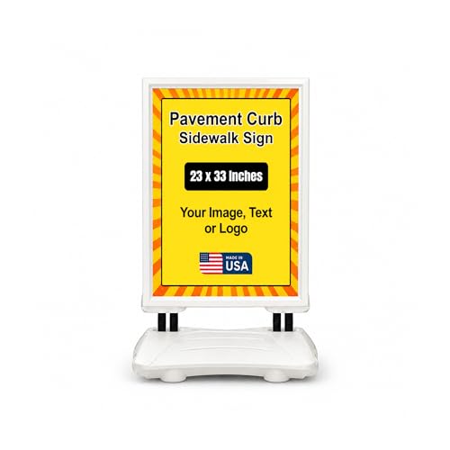Custom Weighted Sidewalk Sign by DC – 23x33 Outdoor Sign Holder with Custom Print | Heavy Duty Advertising Stand for Business, Storefront Use | Made in USA - color: Pavement Curb Sidewalk Sign