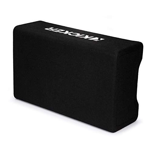KICKER 48CDF124 Comp 12" Subwoofer in Down Firing Enclosure, 4-Ohm | Loaded ported box design, space-saving behind-seat truck fit, protected downward woofer, deep bass output, easy install