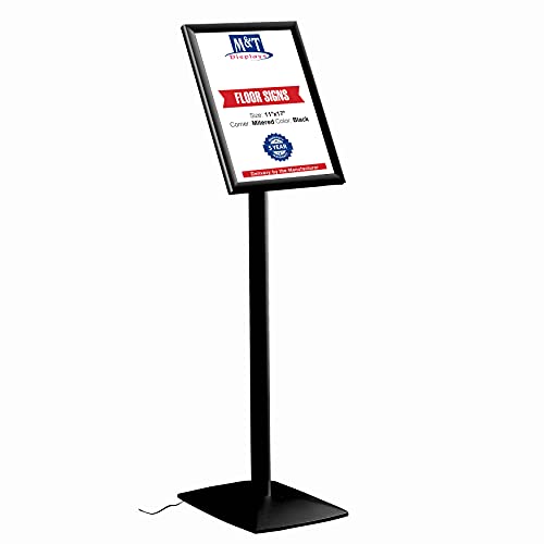 M&T Displays Flexible Sign Holder LED Box Fixed Height, Illuminated Pedestal Poster Stand Menu Post 11x17 Inch Black Aluminum Easy Front Loading Snap Frame Anti Glare PET Cover Steel Black Metal Base - size: 11x17
