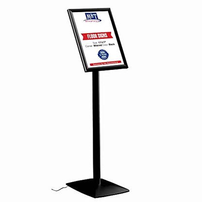 M&T Displays Flexible Sign Holder LED Box Fixed Height, Illuminated Pedestal Poster Stand Menu Post 11x17 Inch Black Aluminum Easy Front Loading Snap Frame Anti Glare PET Cover Steel Black Metal Base - size: 11x17