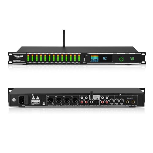 Digital Karaoke Mixer Audio Processor System with DSP, Professional Pre-Stage Effector Vocal Effects Preamp KTV Equalizer, Anti-Howling Microphone Sound Processor w/USB Bluetooth Optical Audio Input