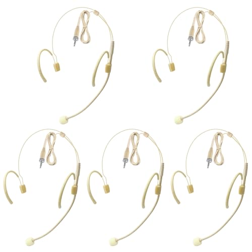 5 Pack Headset Headworn Microphone Double Over-Ear Mic for Sennheiser | Hanging Condenser Omnidirectional Mic,3.5mm Stereo Female Screw Lock Plug,Ideal for Lectures, Live Performance, Theater - size: 5 Pack