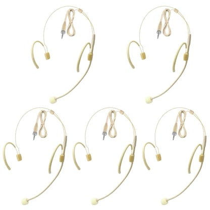 5 Pack Headset Headworn Microphone Double Over-Ear Mic for Sennheiser | Hanging Condenser Omnidirectional Mic,3.5mm Stereo Female Screw Lock Plug,Ideal for Lectures, Live Performance, Theater - size: 5 Pack
