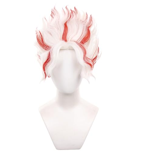 White Mixed Red Short Cosplay Wig Replacement Wig Heat Resistan Synthetic Fiber Hairs for Uniex Adult Cos Halloween Christmas Anime Party - color: Red White