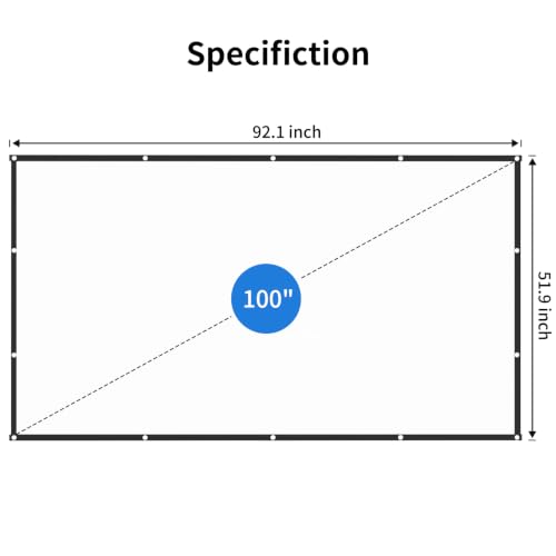100 inch 16:9 Wrinkle-Resistant, Portable for Indoor Outdoor Home Theater Camping