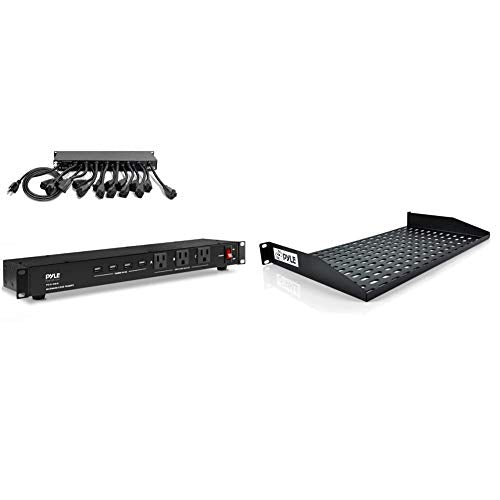 Pyle 19 Outlet 1U 19" Rackmount PDU Power Distribution Supply Center Conditioner Strip Unit Surge Protector 15 Amp Circuit Breaker 4 USB Multi Device Charge Ports 15FT Cord (PCO865) Black and Pyle 19-Inch 1U Server, Vented Shelves for Good Air Circulation