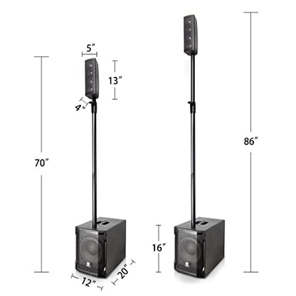 PRORECK CLUB 2000 10-inch 1000W Powered PA Loud Speaker System Combo Set With DSP, TWS Bluetooth, Column Array Speaker And 10 inch Subwoofer for Meeting, Speeches, Churches, Performances, DJ Gig, Live