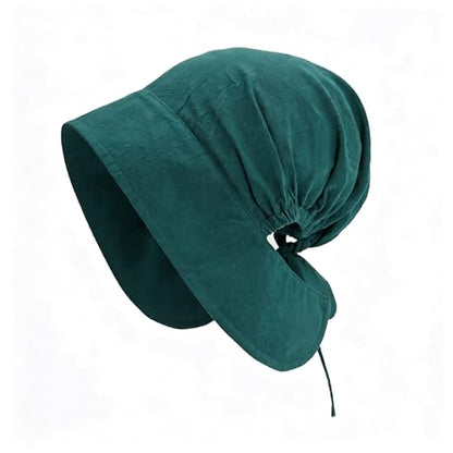 DAZCOS Renaissance Coif Cap Medieval Peasant Amish Hat Colonial Bonnet with Ties for Women for LARP - color: Green
