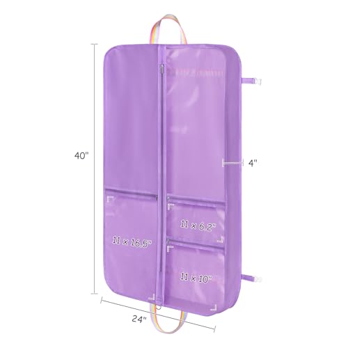 KEEGH 40 inch Dance Costume Garment Bags Kid Dance Bags, Purple | Rainbow Handle, 3 Zipper Pockets, For Dance Competitions, Ballet, Theatre, Costume Garment Bag for Dancers
