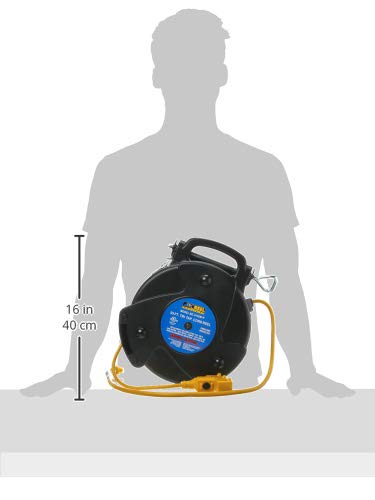 Alert ProReel Pro-Grade 8150MP Heavy-Duty Retractable Extension Cord Reel | 50' - 14/3 SJTOW Electrical Retracting Cord | Tri-Tap Grounded Outlet with Power Light | 13 Amp Resettable Circuit Breaker