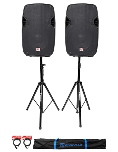 Rockville SPGN104 10" Passive PA Speaker Pair for Church Bundle with Stands | 800W Peak / 200W RMS, 4 Ohm, Speakon, 2 Tripod Stands, 2 20' 1/4"-SpeakOn Cables, Carry Case, School, 4-Items