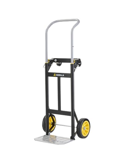 Gorilla Heavy Duty Convertible Steel Hand Truck, 600 lb Capacity | Convertible steel hand truck for movers who need both an upright dolly and a flatbed rolling platform cart on the job.