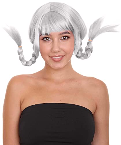 HPO Bavarian Double Braided Wig, Breathable Capless Cap, Premium Handcrafted Wig, Designed for comfort fit, flame retardent synthetic fiber (Grey) - color: Grey