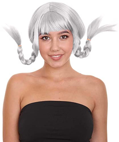 HPO Bavarian Double Braided Wig, Breathable Capless Cap, Premium Handcrafted Wig, Designed for comfort fit, flame retardent synthetic fiber (Grey) - color: Grey