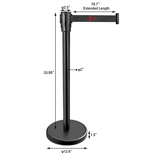 New Star Foodservice 54590 Stanchions, 36-Inch Height, 6.5-Foot Retractable Belt, Set of 2, Black Belt