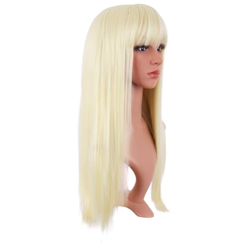 MapofBeauty 24 Inch Long Straight Flat Bangs Party Cosplay Wig,Light Blonde | 60 cm Synthetic Hair Wig, Heat Resistant, Women - color: Light Blonde
