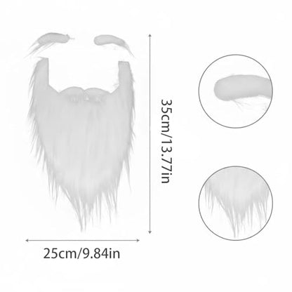White Fluffy Fake Beard and Eyebrows Set - Realistic Santa Beard and Facial Hair Costume Accessory for Christmas Parties, Theater, and Cosplay