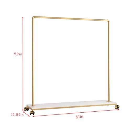 Gold Metal Clothing Rack with Wood Shelf, Heavy Duty Rolling Garment Rack with Wheels for Bedroom Retail Boutique Use (61L inches) - style: single-large