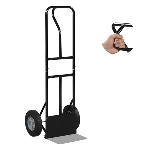 Goplus Metal Hand Truck, Heavy Duty Dolly with 600 LBS Capacity | Moving Dolly Cart with 2 Rubber Wheels, P-Handle, Folding Base Plate, for Office, Home, Warehouse Use - color: Black