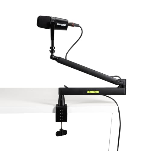 Shure by Gator Deluxe Low-Profile Desktop Mic Boom Arm (SH-BROADCAST2) | Fully Adjustable, Low-profile boom arm provides a clear view for podcasts and streaming. Compatible with MV7, SM7B & More
