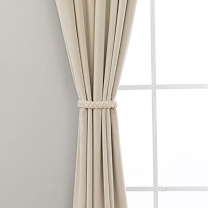 PLEASANT BOULEVARD Beige Velvet Curtains 84 inch Long Heavyweight Blackout Curtains Rod Pocket Thermal Insulated Darkening Window Drapes for Bedroom Living Room, W52 x L84, 2 Panels - color: New Beige, size: 52"W x 84"L (Pack of 2)