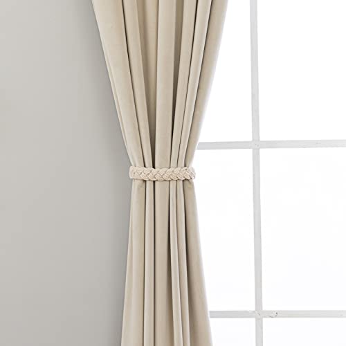 PLEASANT BOULEVARD Beige Velvet Curtains 95 inch Long Heavyweight Blackout Curtains Rod Pocket Thermal Insulated Darkening Window Drapes for Bedroom Living Room, W52 x L95, 2 Panels - color: New Beige, size: 52"W x 95"L (Pack of 2)