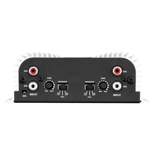Taramps TS 400x4 400 watts RMS 4 Channels Full Range Car Audio Amplifier, 2 Bridged Channels, RCA Input Class D, Output Power, Multichannel Amplifier System, Small - TS400X4 | Bridgeable outputs, built-in HPF/LPF crossovers and RCA inputs provide flexible
