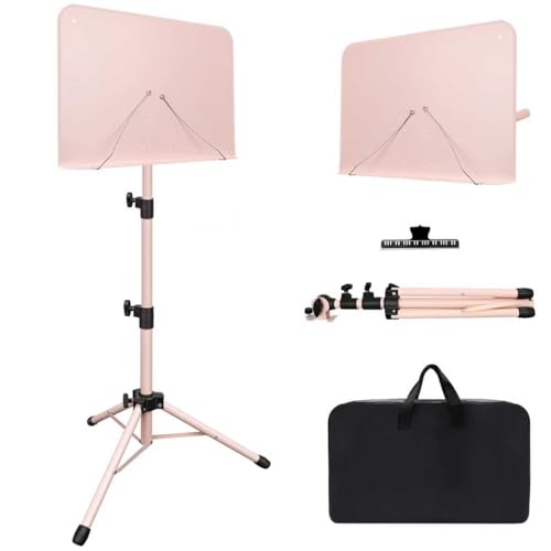 Mdvora 1 Pack Adjustable Pink Sheet Music Stand, with Carry Bag Clip Holder | Standard Version, for Guitar, Ukulele, and Violin Players - color: 1 pack light pink, size: Standard Version