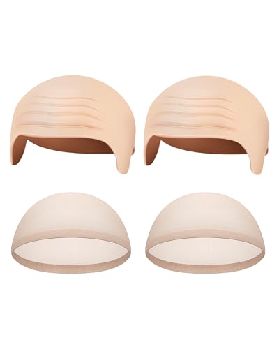 Hoedia 2-Pack Latex Bald Caps for Adults with 2 PCS Wig Caps, 11x7 in | Bald Head Wig Cap for Adults Women Men, Costume Accessories for Halloween Makeup Party, Themed Cosplay - size: 11x17 Inch