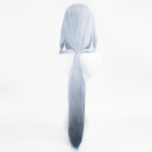 Anime Gray Black Gradient Wig Women Cold Elegant Role Halloween | Women Long Straight Hair with Bangs Halloween,Christmas,Comic con Heat Resistant Fiber Free Cap - color: Blue Black Gradient