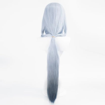 Anime Gray Black Gradient Wig Women Cold Elegant Role Halloween | Women Long Straight Hair with Bangs Halloween,Christmas,Comic con Heat Resistant Fiber Free Cap - color: Blue Black Gradient