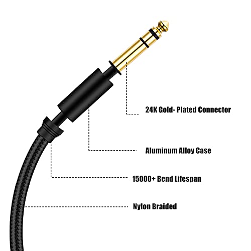 1/4 Inch TRS Instrument Cable 10Ft, 6.35mm TRS to 6.35mm TRS Stereo Audio Cable Male to Male Right-Angle-to-Straight for Electric Guitar, Bass, Keyboard,Mixer,Amplifier,Speaker,Equalizer... - color: Black, size: 10Ft