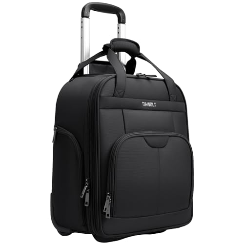 Multi-functional 16-Inch Underseat Carry on Luggage With Wheels Softside Lightweight Compact Travel Business Suitcase bag for Pilots and Crew,Black - color: Black