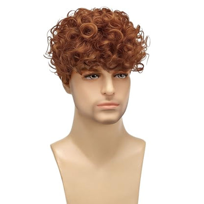 Mens Orange Curly Wigs Short Wig,Synthetic Heat Resistant Costume Wig Mens Daily Cosplay Party Halloween - color: C-Orange