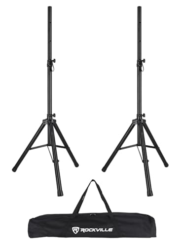 Rockville SS6 Universal 35mm Tripod DJ PA Speaker Stands (Pair) - Adjustable Height 35"-60", Steel Construction, 130lb Capacity, Carry Bag | Portable, Adjustable Height 35" to 60", Steel Construction, 130 lbs Capacity, 5 lbs Each, Safety Pin, Matte Black