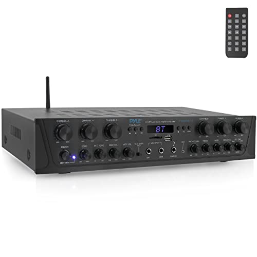 Pyle Home Audio Amplifier with Bluetooth - 6 Channel 600 Watt Peak Power, Karaoke with Echo, 2 Mic Input with Talkover, Headphone In, USB A MP3 Player with SD Reader - Home, Commercial, Worship - style: 6 Channel