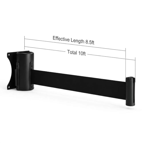 QWORK Wall Mounted Retractable Belt Barrier, 2 Pack Crowd Control Wall Barrier with 10' Belt for Retail Stores, Airports, Banks, School - size: 10' - 2 pack