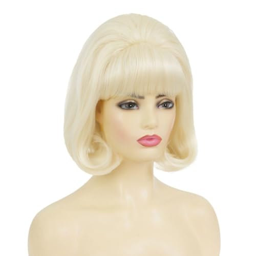 Blonde Beehive Wigs for Women Short Curly Retro Wig With Bangs 50s 60s Bouffant Cosplay Costume Party Halloween Hair Wig - color: Short Blonde