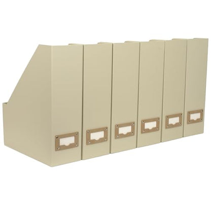 BLU MONACO | Cardboard Magazine File Holder Set of 6 | Vertical Magazine File Holder with Label Slots | Beige Linen Foldable File Organizers for Desk Shelf Office - color: Grey Linen
