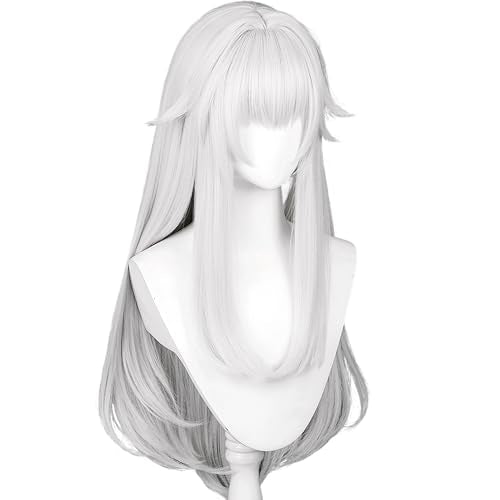 27in/70CM Long Straight White Wig with Bangs Women Halloween COS 60s Men's Hippie Wigs Queen Witch Devil Game Cosplay wig Anime COS Inuya Wigs Christmas,Comic con,Game Show,Party - color: Pure White