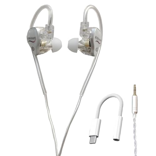 RitMoment RIT10 Pro Wired Earbuds - Balanced Sound & Rich Bass, Dual Magnetic Dynamic Driver, Ultra Comfort, in Ear Monitor IEM Earphones (3.5 No Mic + Type-C Cable, Clear) - style: NO-MIC+Type-C Cable