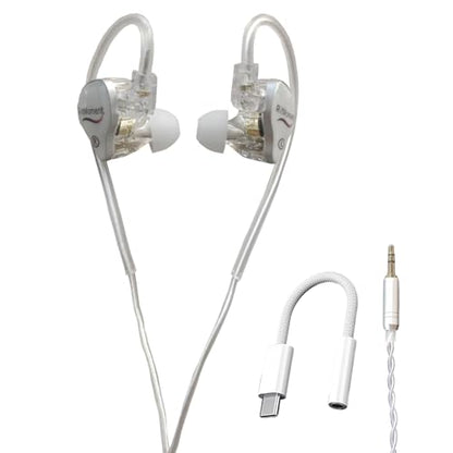 RitMoment RIT10 Pro Wired Earbuds - Balanced Sound & Rich Bass, Dual Magnetic Dynamic Driver, Ultra Comfort, in Ear Monitor IEM Earphones (3.5 No Mic + Type-C Cable, Clear) - style: NO-MIC+Type-C Cable