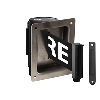Montour Line WM115 Wall Mounted Retractable Belt Barrier with Standard Belt End, Recessed Mount, Black Casing (8.5 ft Black with"Please Wait HERE" White Letters Belt) - color: Black with "PLEASE WAIT HERE" White Letters, size: 8.5 ft