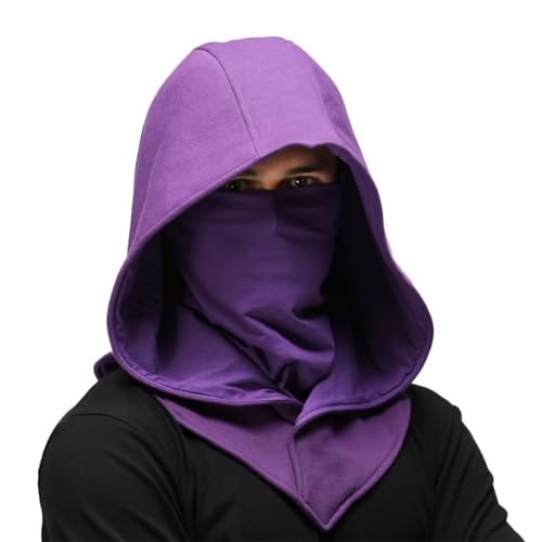 Assassin Hood and Mask Cotton Ninja Balaclava Adaptable Hoodie Casual Ren Faire Cosplay LARP Costume Cowl - color: Purple