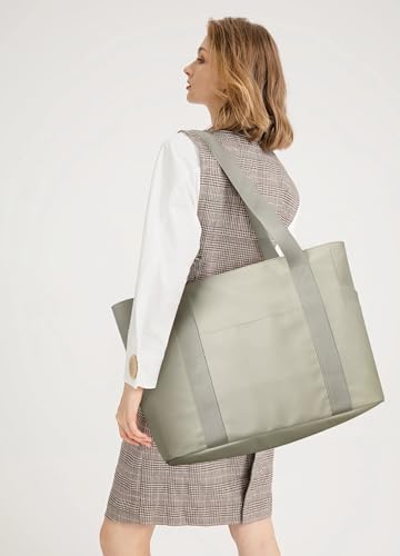 WLLWOO Large Tote Bag, 14” Laptop Work Travel Bag with Trolley Sleeve | Multi Pocket Water Splash Zipper Shoulder Handbag for Women Daily Nurse Gym Commute - color: Greyish Brown