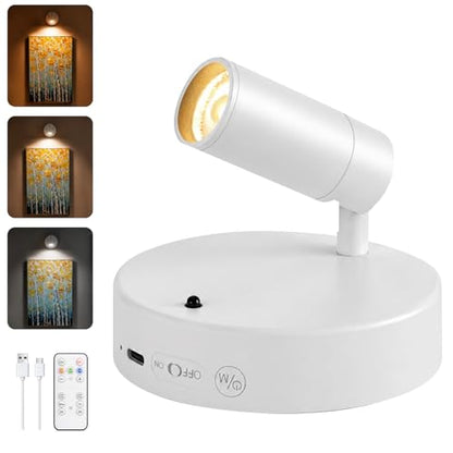 Spotlights Indoor with Remote, 5500Mah Rechargeable Picture Lights on Wall - color: White-5500mAh