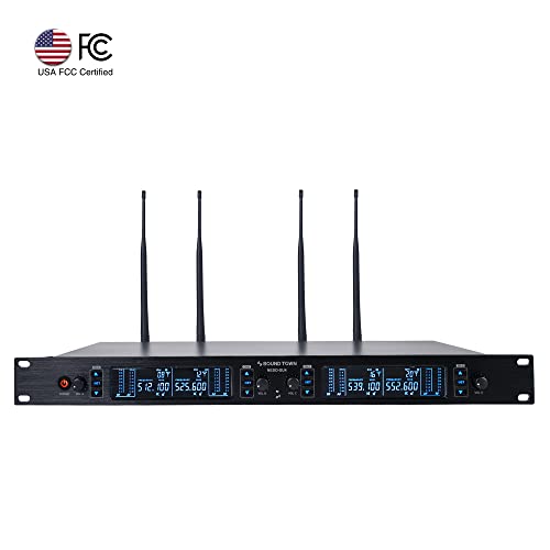 Sound Town 200 Channels UHF Wireless Microphone System with Metal Rack Mountable Receiver, 4 Lavalier Mics, 4 Bodypack Transmitters and Auto Scan, for Church, School, Meeting (NESO-SU4LL) - color: Solid Black